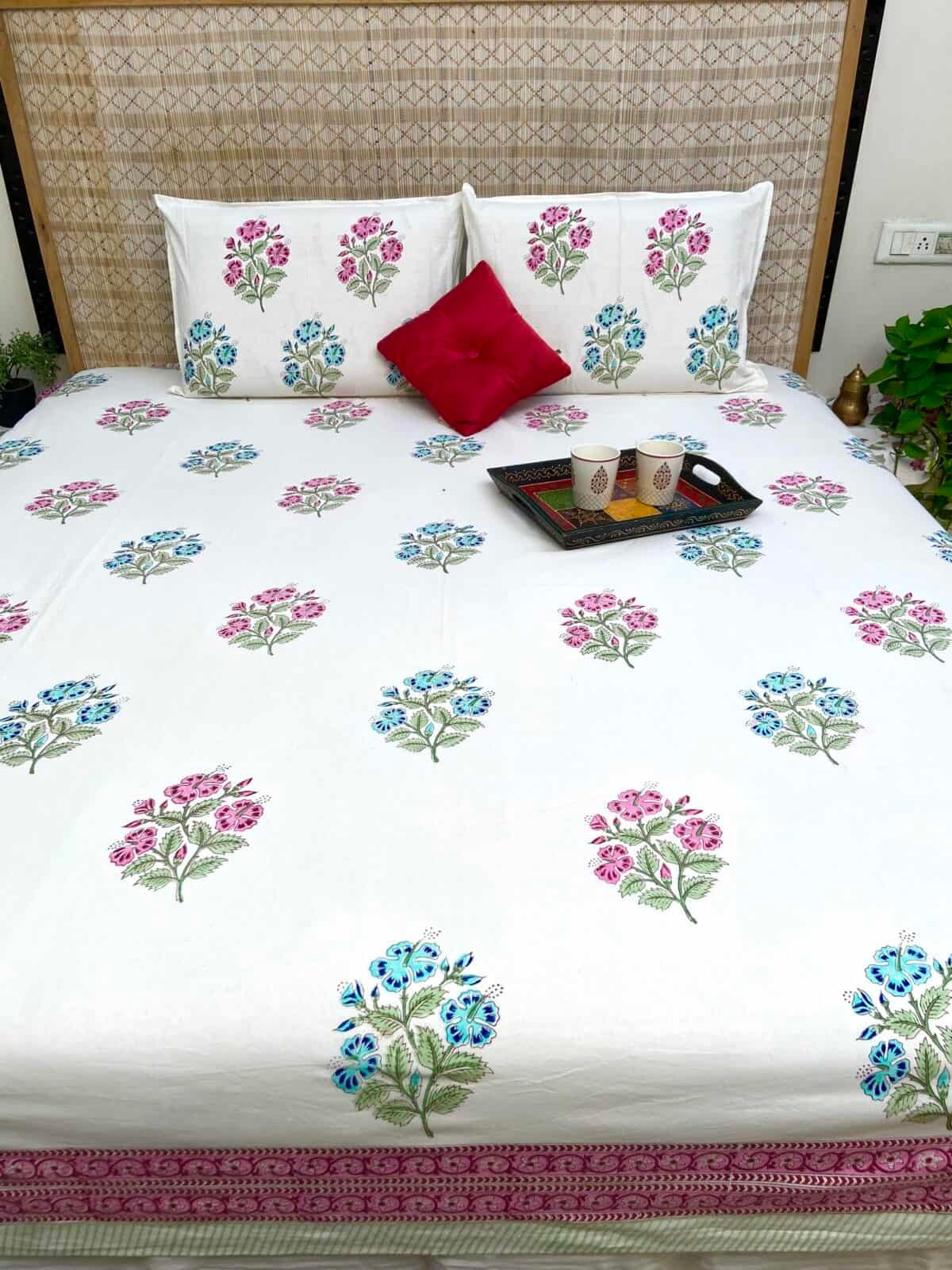 Sanganeri Handblock Printed Double Bedsheet 1a scaled