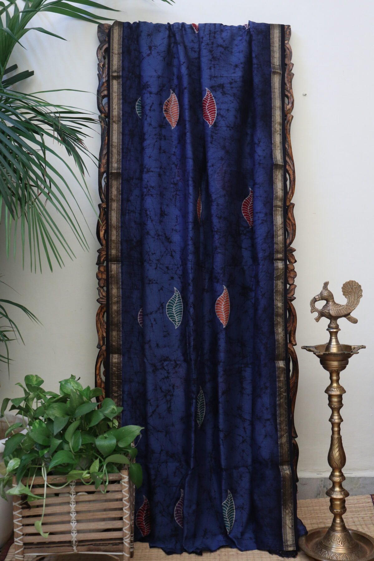 Batik Hand Block Printed Maheshwari Silk Saree